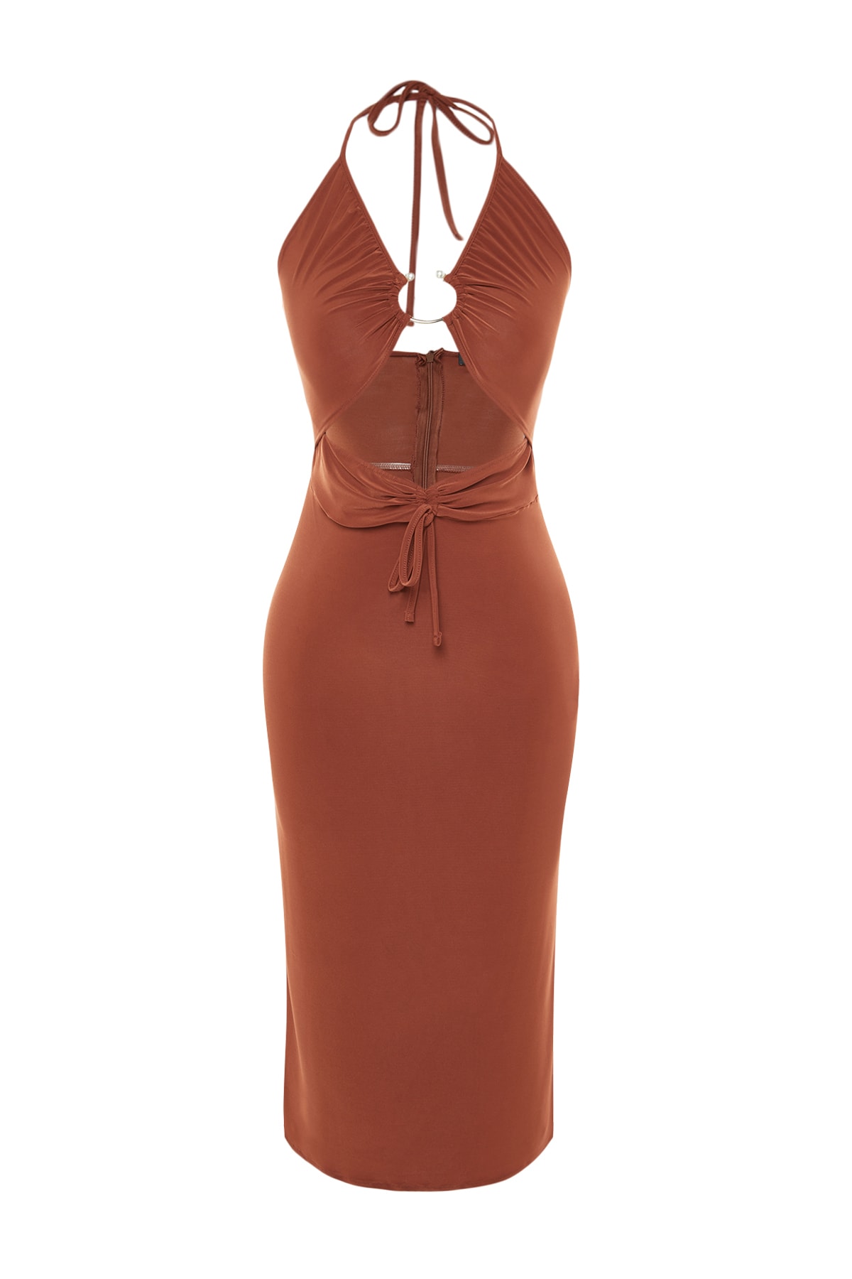 Rochie de seara Trendyol Dark Brown cu accesorii tricotate