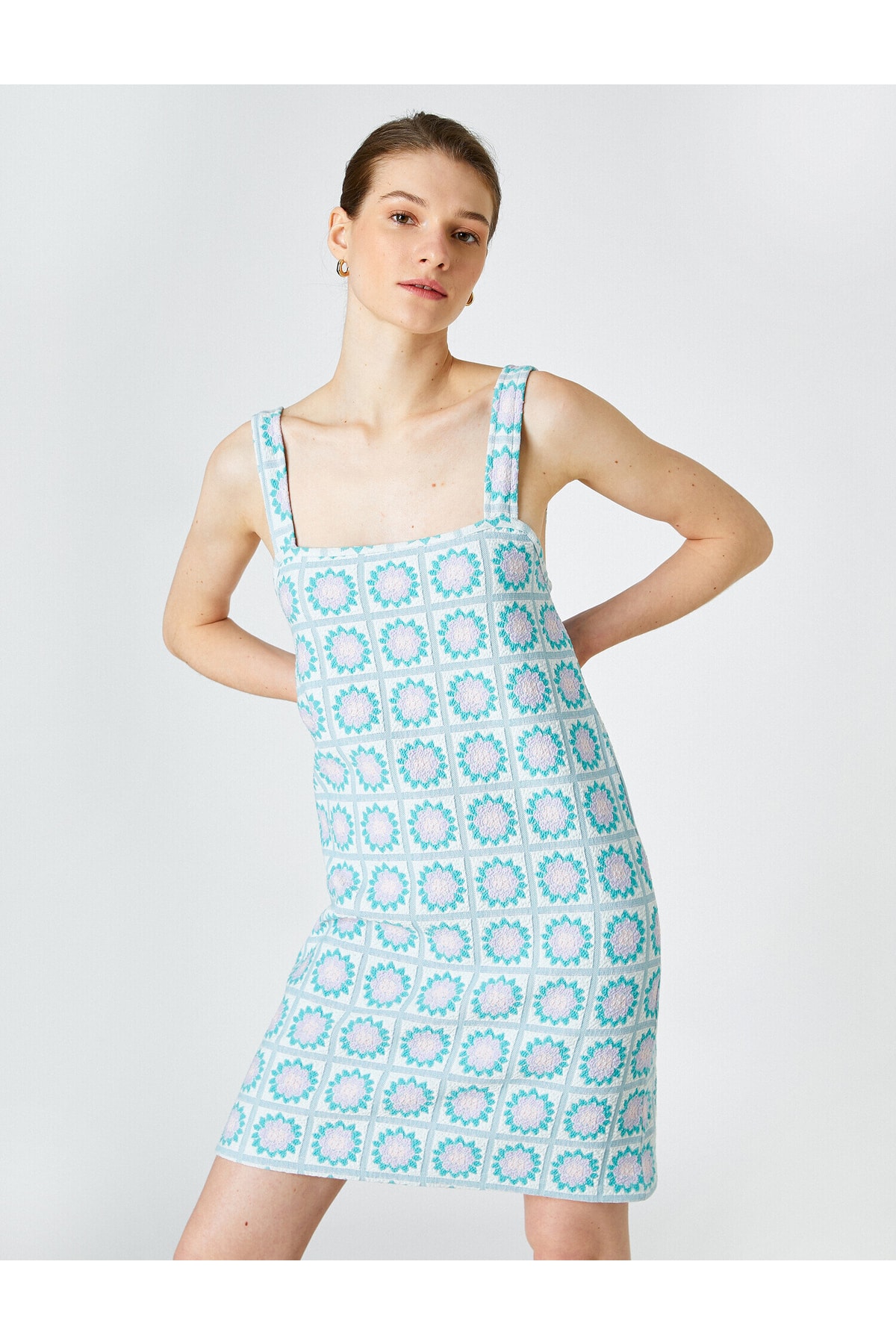 Levně Koton květinové mini šaty tlustá ramínka čtvercový výstřih