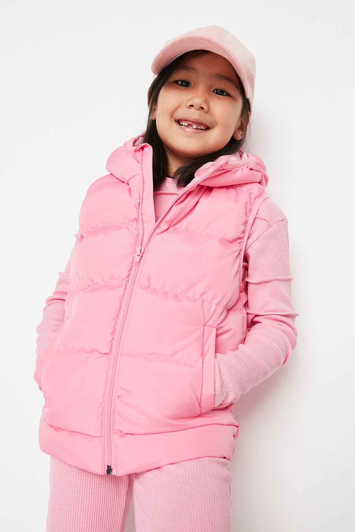 Trendyol Pink Hooded Girls' Pocket Detailed Puffer Vest