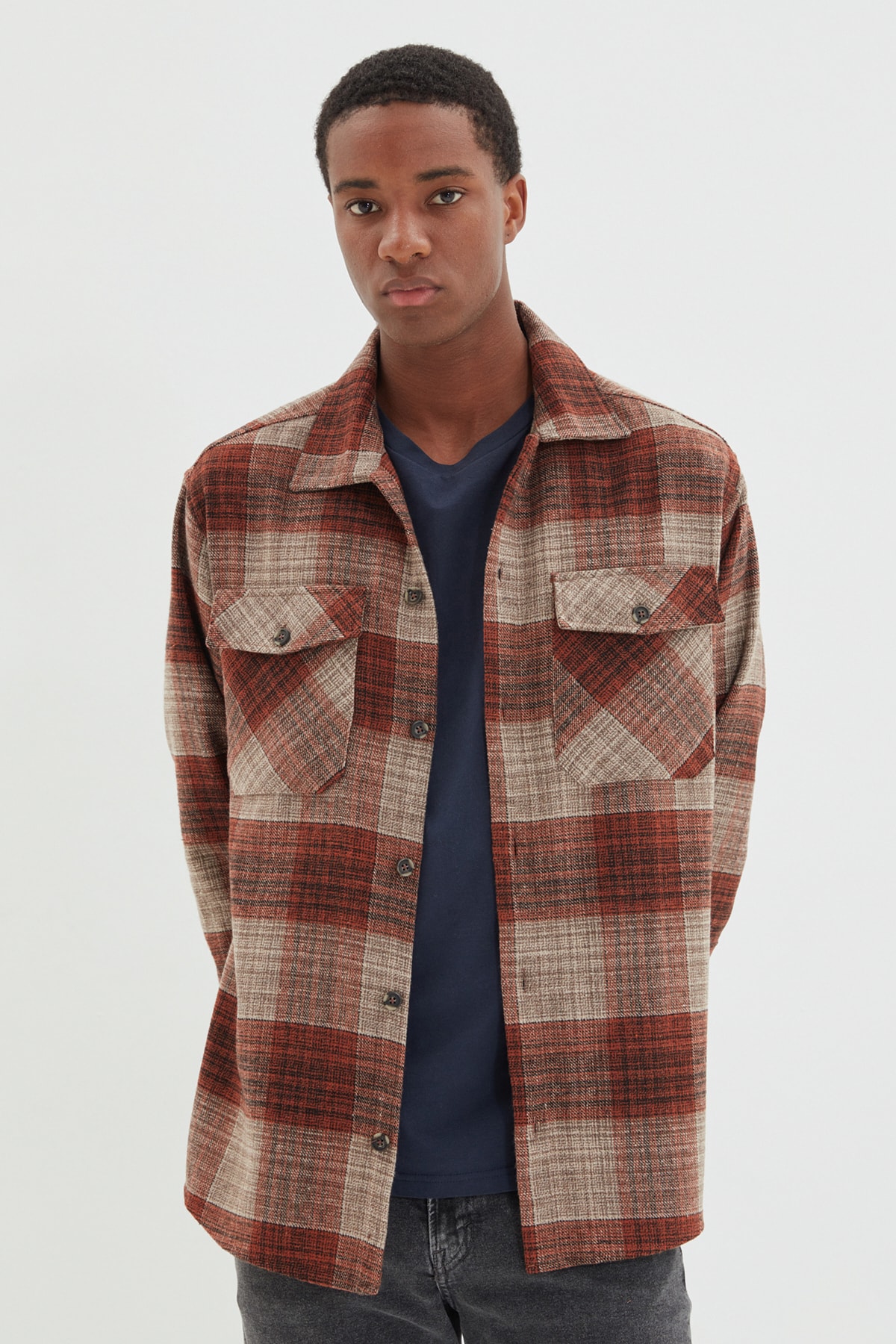 Trendyol Tile Men's Oversize Lumberjack Plaid Shirt
