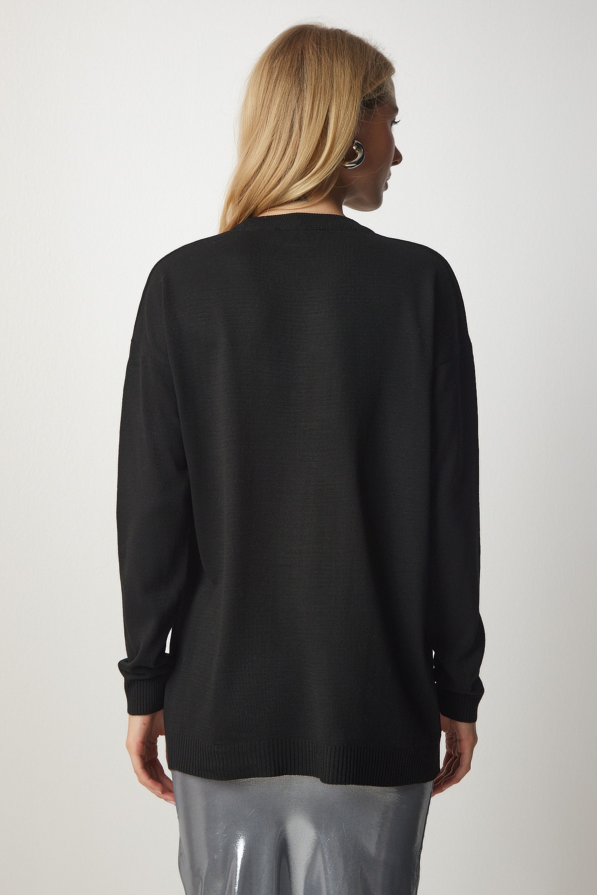 Fericire İstanbul Femei Black Crew Neck Pulover de bază