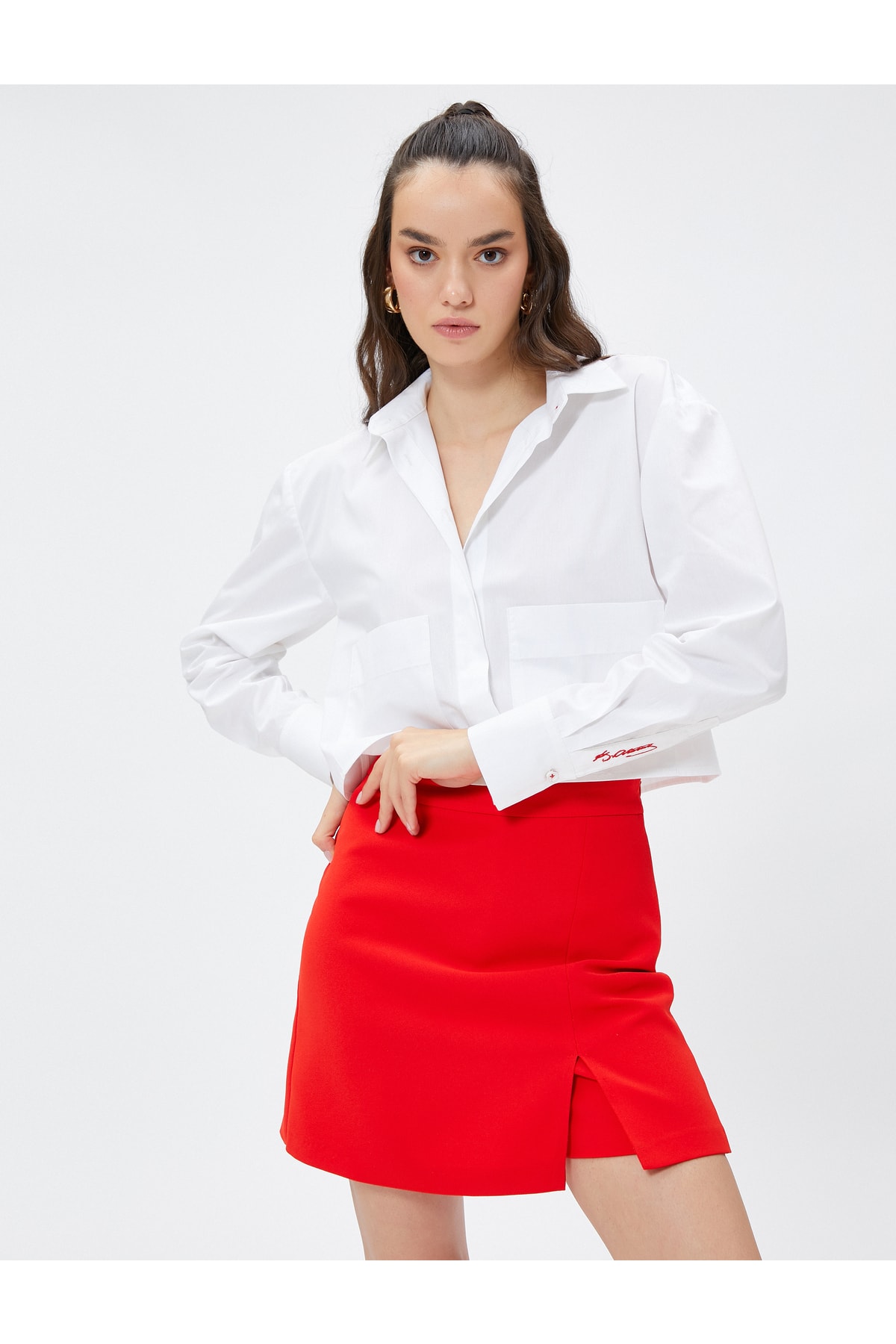 Koton Crop Shirt Pocket Detailed Long Sleeve