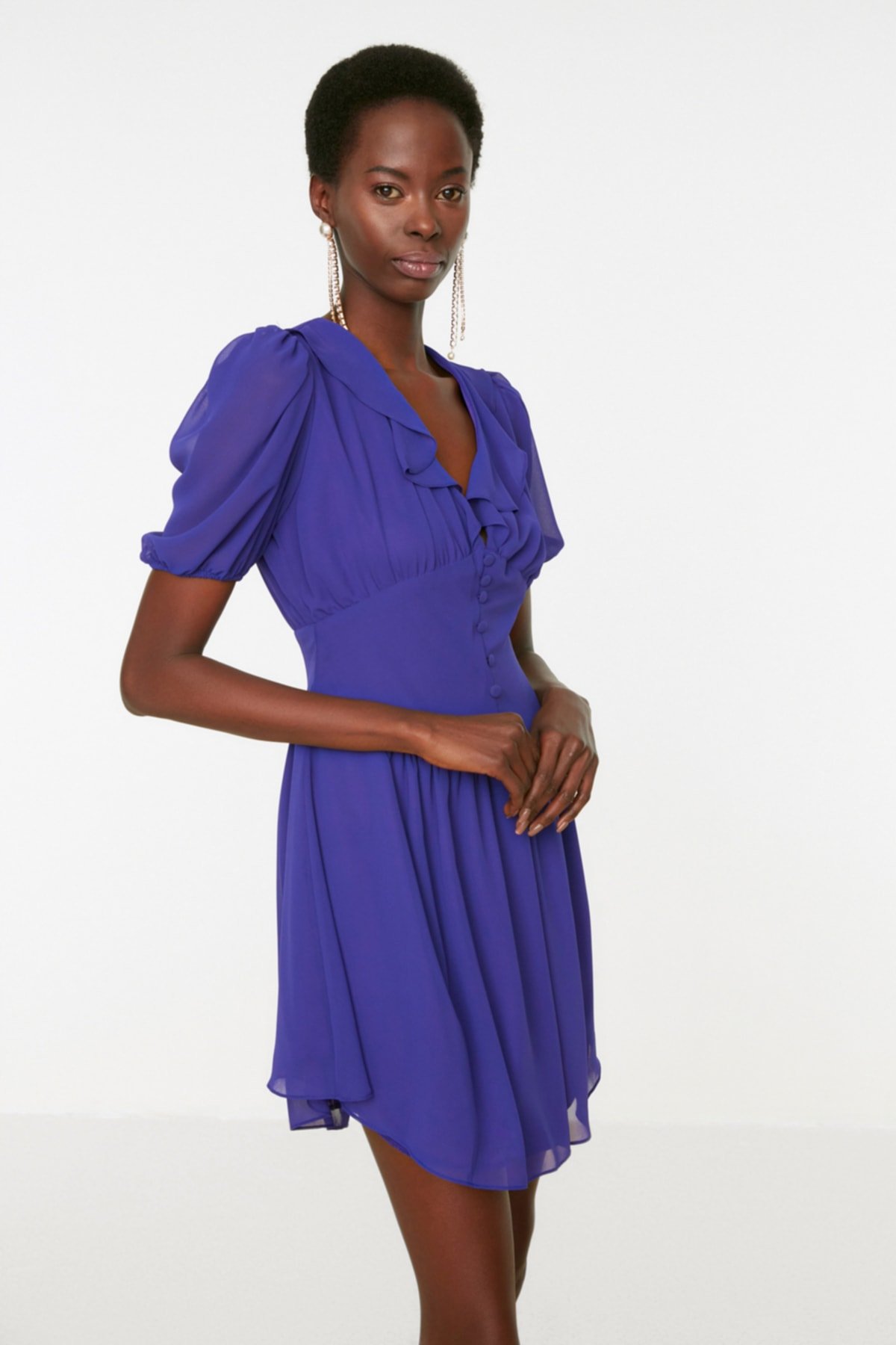 Trendyol Purple részletesen kidolgozott stílusos estélyi ruha