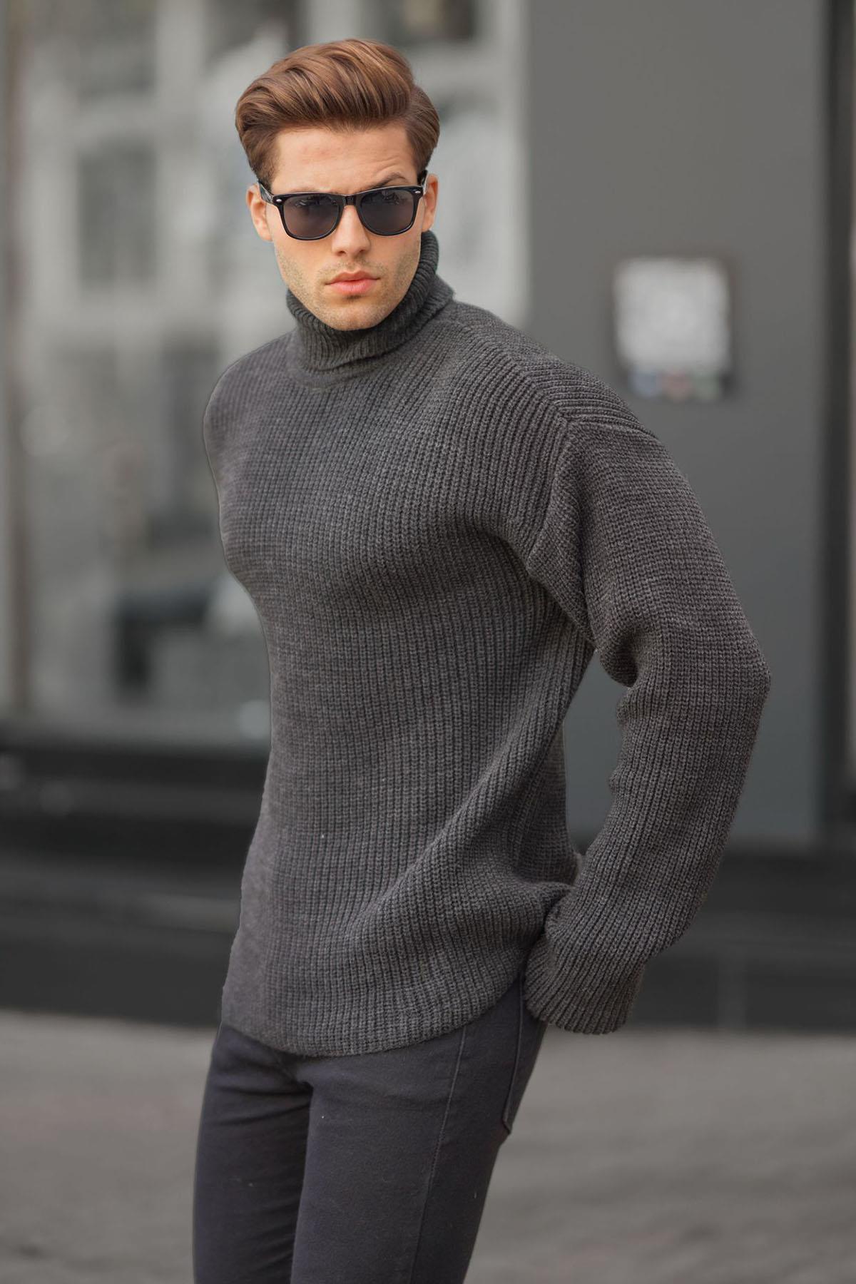 Madmext Anthracite Turtleneck Knitted Sweater 6858