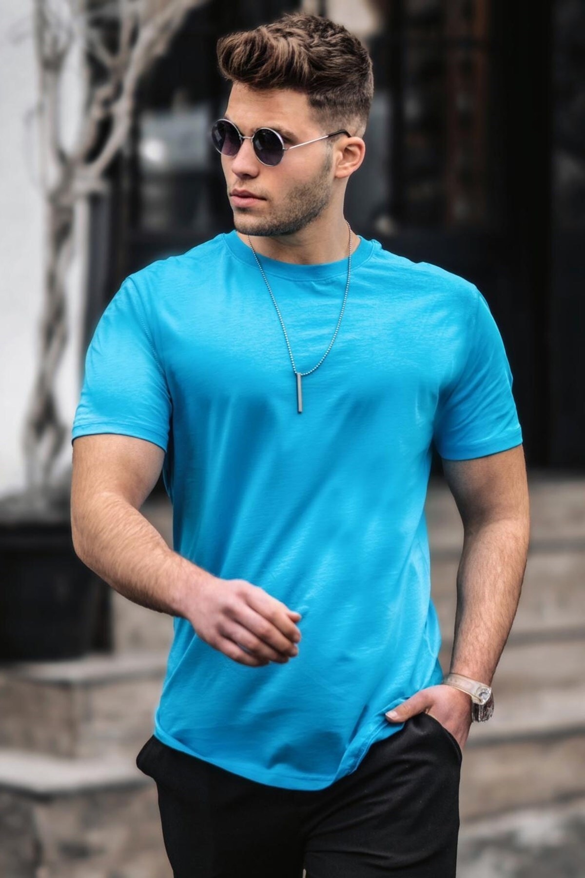 Levně Madmext Blue Men's T-Shirt 4951