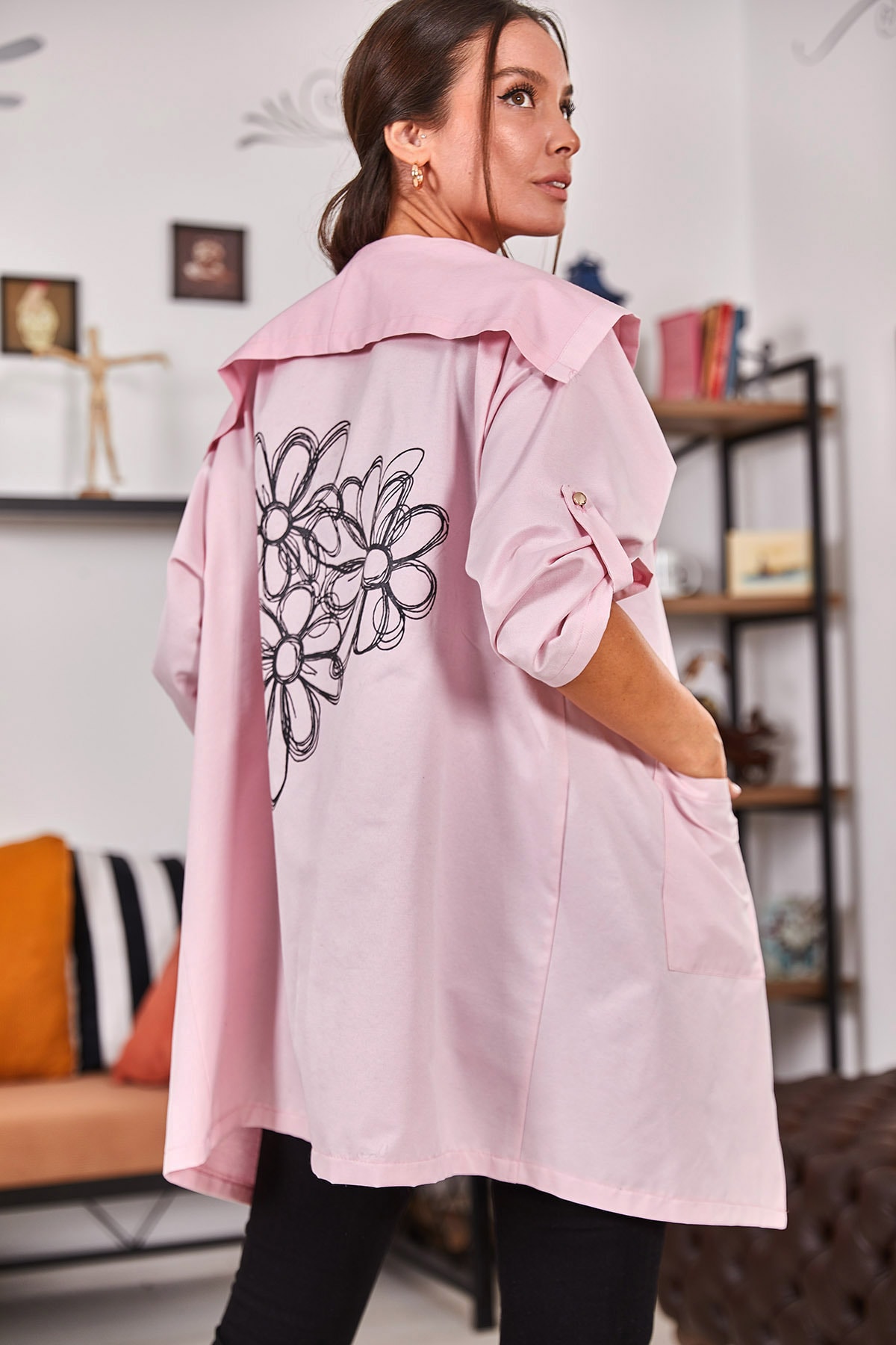 armonika Women's Powder Back Floral Printed Seasonal Jacket
