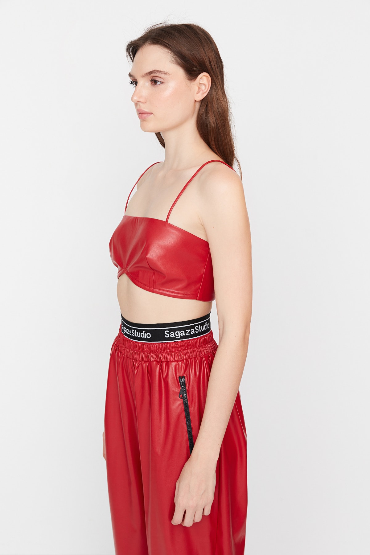 Trendyol X Sagaza Studio Red Faux Leather Bustier