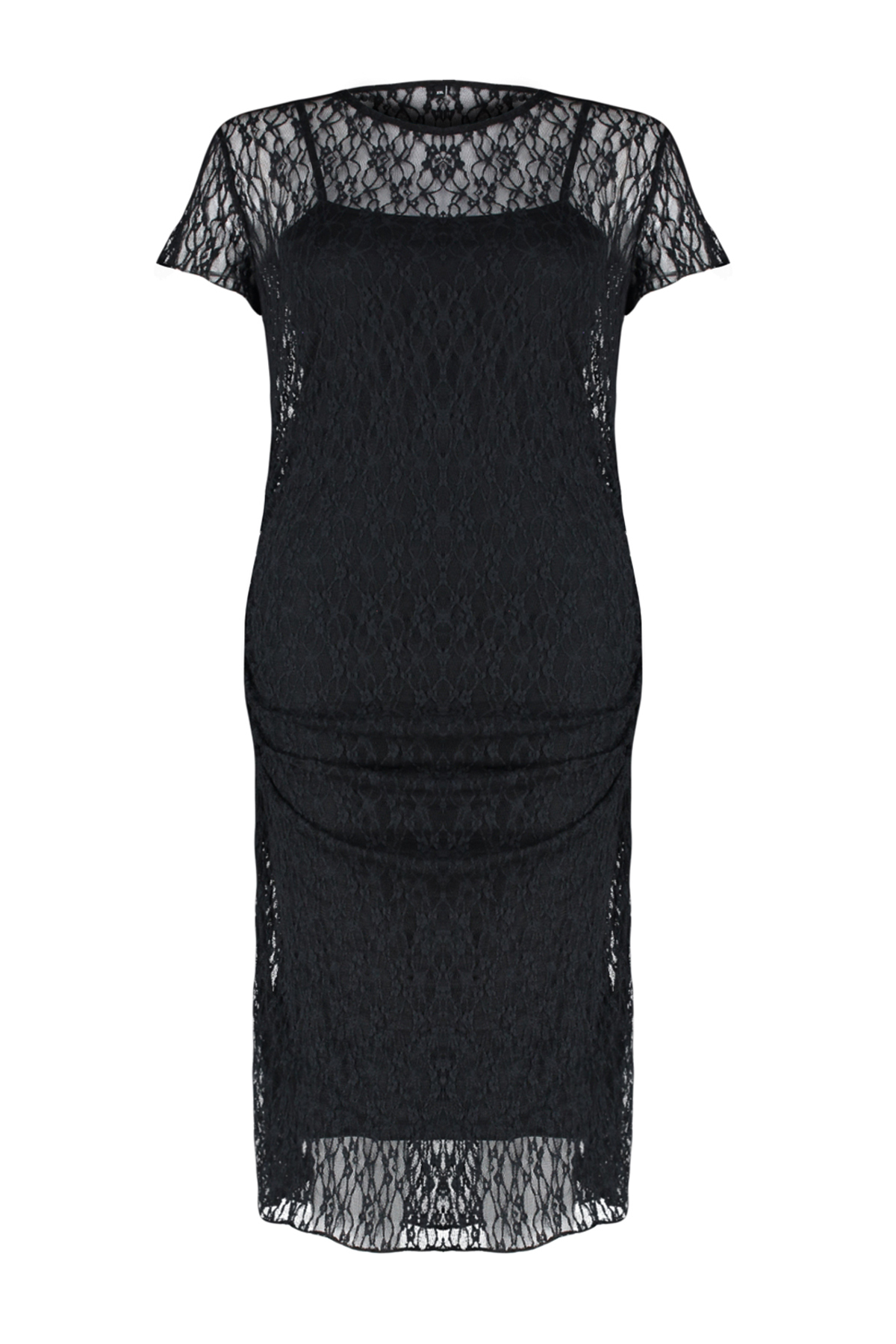 Levně Trendyol Curve Black Lace Midi Knitted Dress