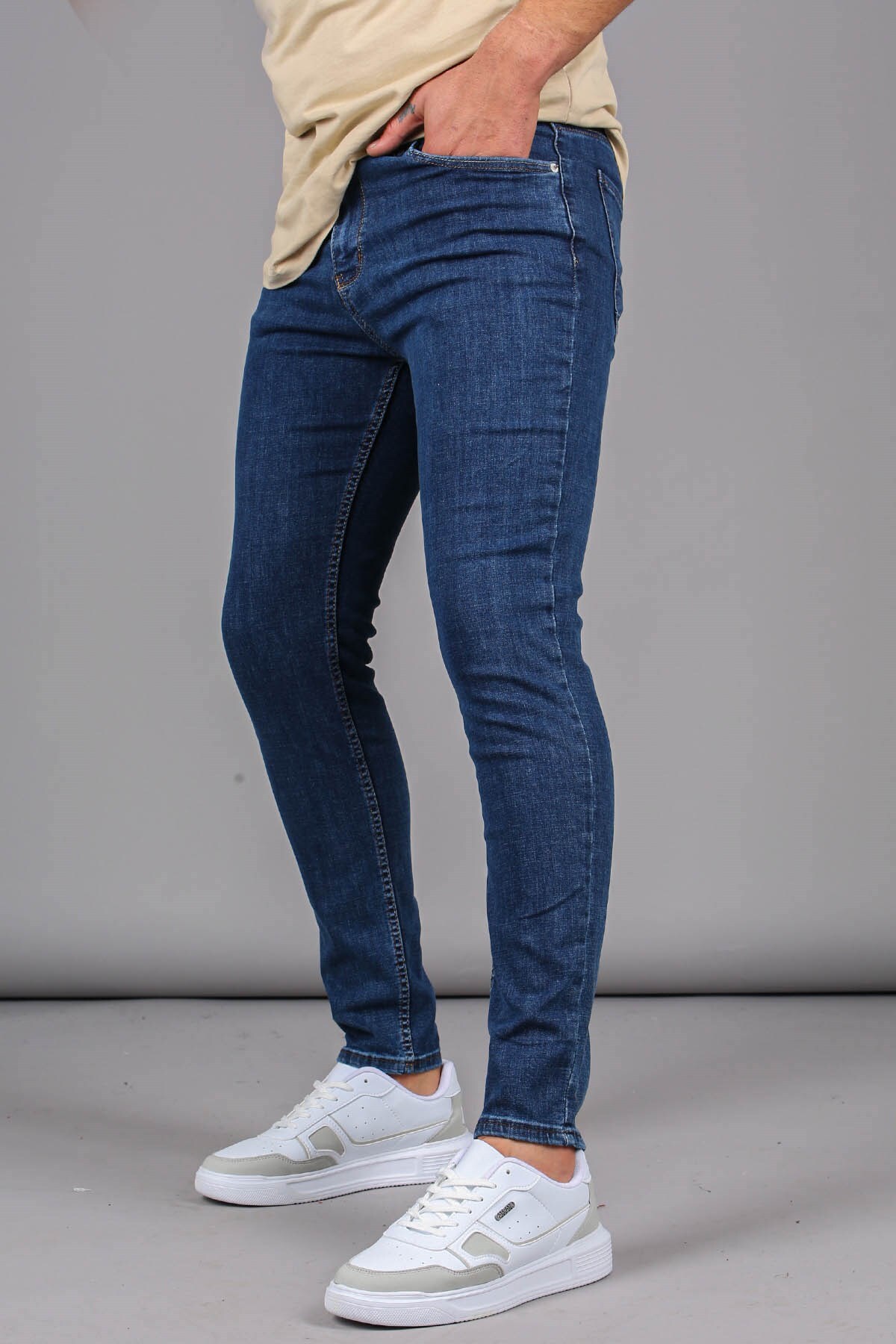 Madmext Blue Full Lycra Skinny Fit Men's Jean Trousers 6326