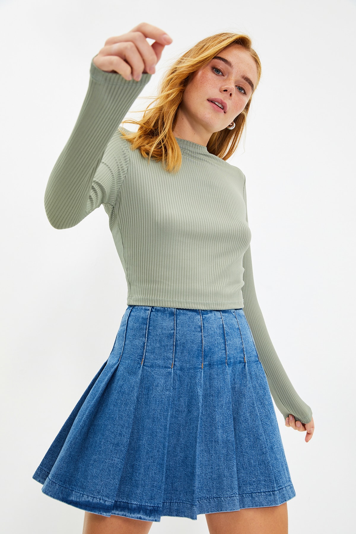 Trendyol Light Khaki Crop Knitted Blouse