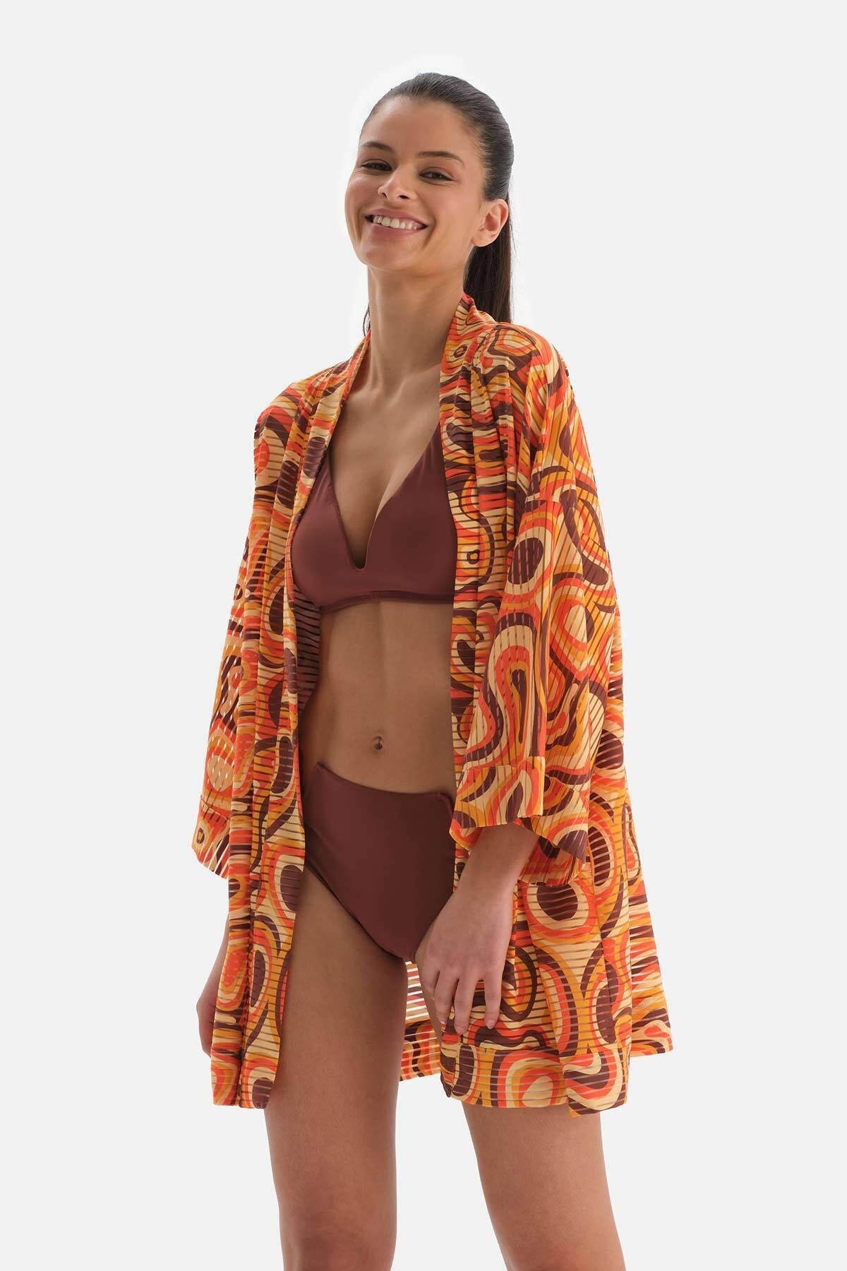 Levně Dagi Tile - Orange Short Kimono