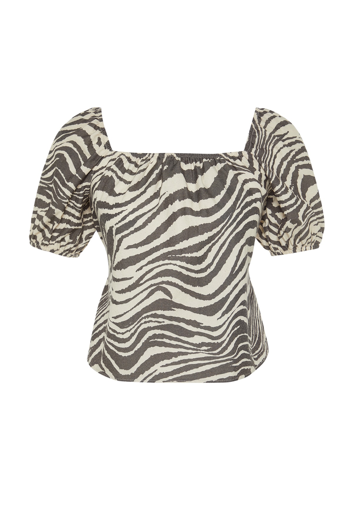 Trendyol Curve Black Animal Linen Look Woven Blouse