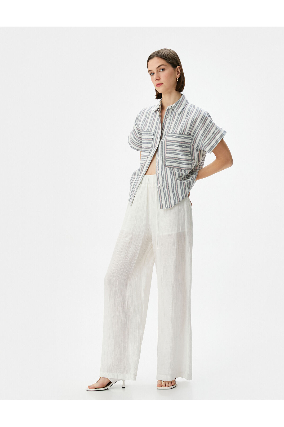 Levně Koton Linen Blend Shirt Short Sleeve Buttoned Pocket