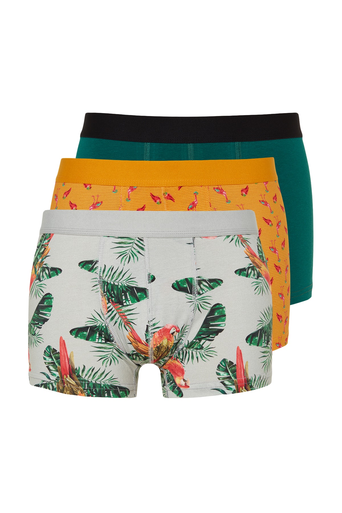 Trendyol Multicolored 3-Piece Tropical Patterned-Flat Pack Cotton Boxers