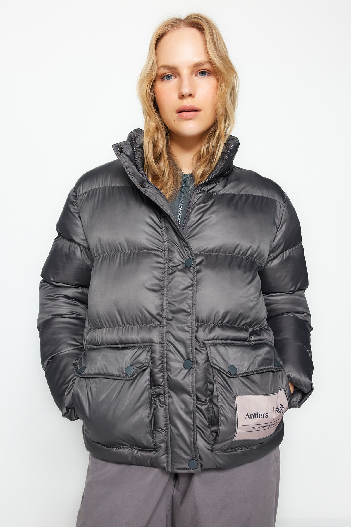 Trendyol Winter Jacket - Gray - Puffer