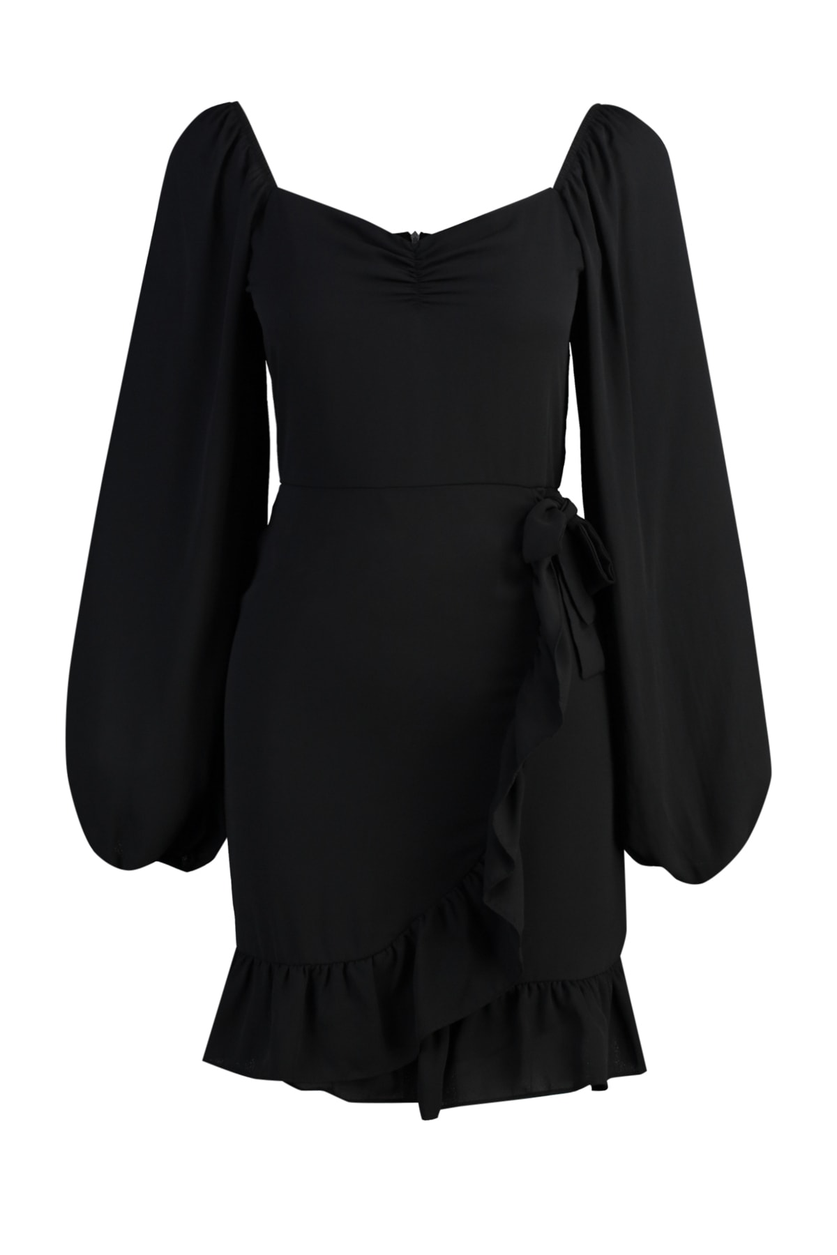 Rochie țesută țesută Trendyol Black Flounce