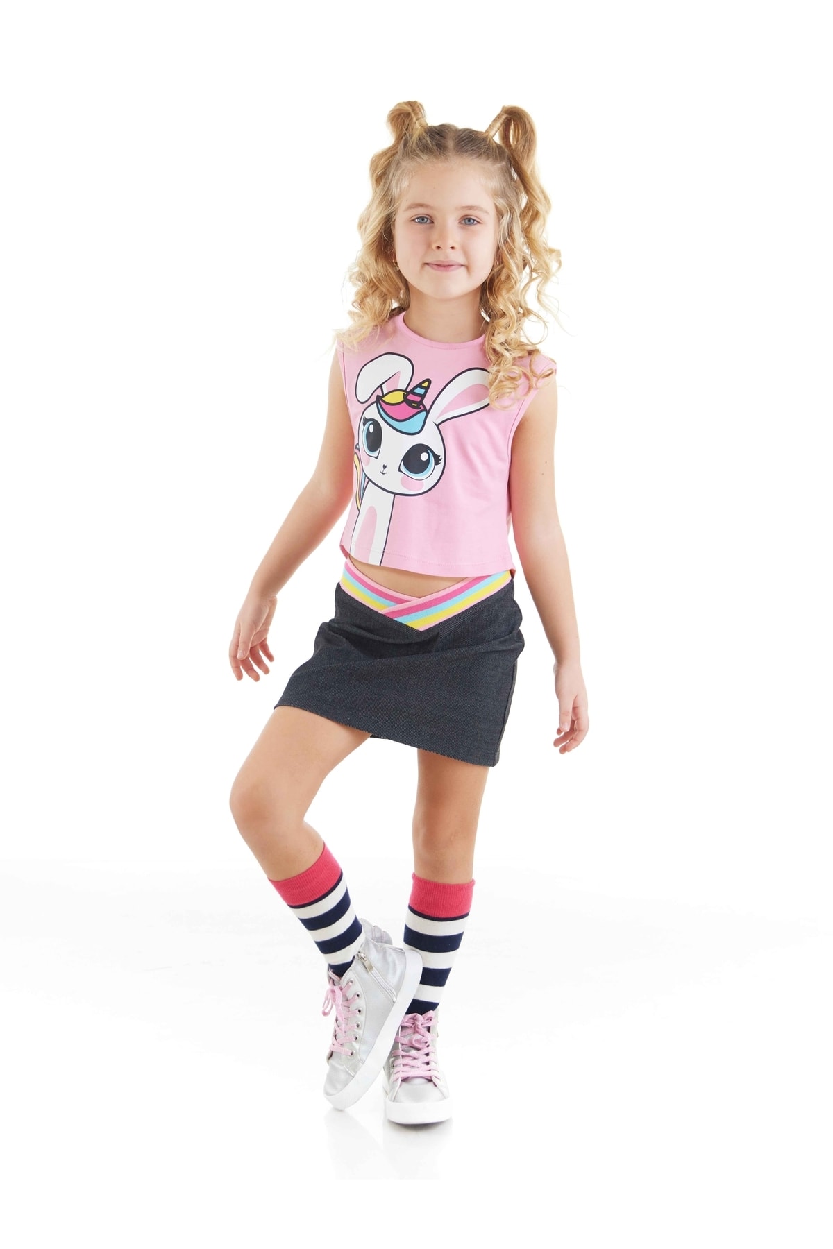 Levně Denokids Unicorn Rabbit Girls Kids T-shirt Skirt Suit