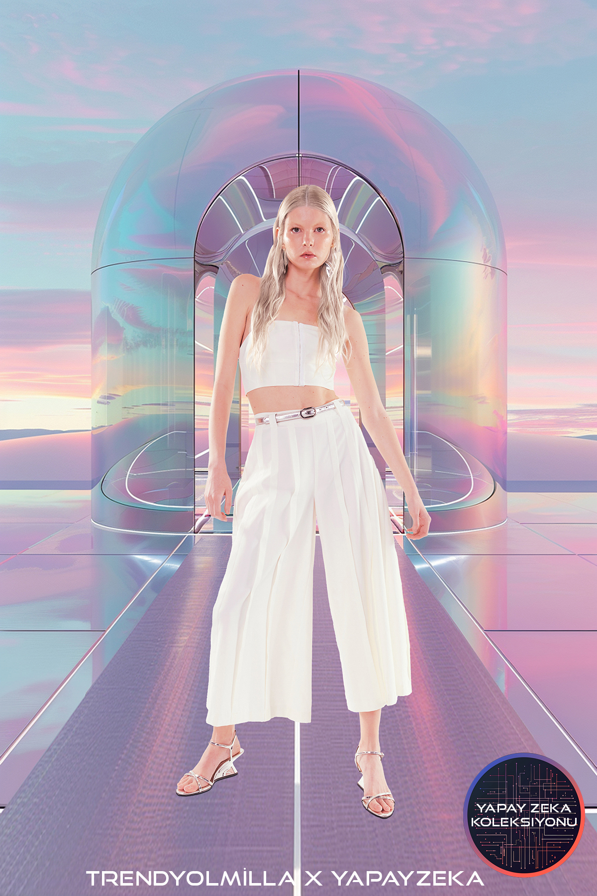 Trendyol X Artificial Intelligence Pilise Detailed Wide Leg/Wide Trotting Short Woven Pants