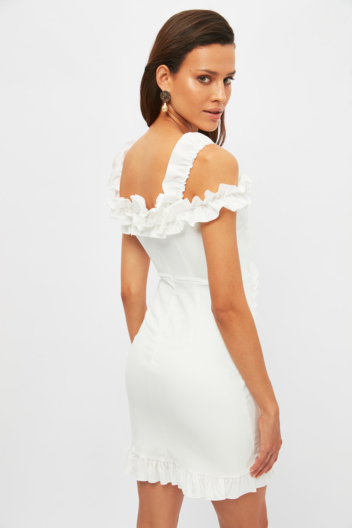 Trendyol Ecru gât detaliate Rochie