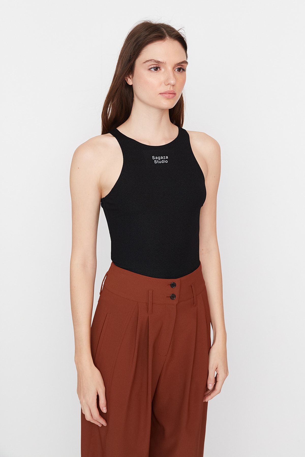 Trendyol X Sagaza Studio Black Printed Shimmering Bodysuit