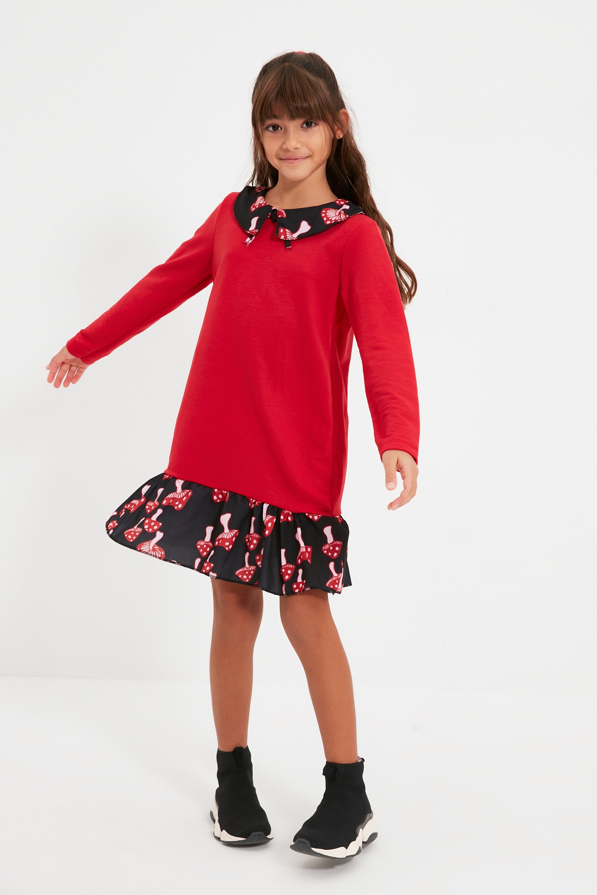 Trendyol Red Woven Detailed Girl Knitted Dress Christmas Themed