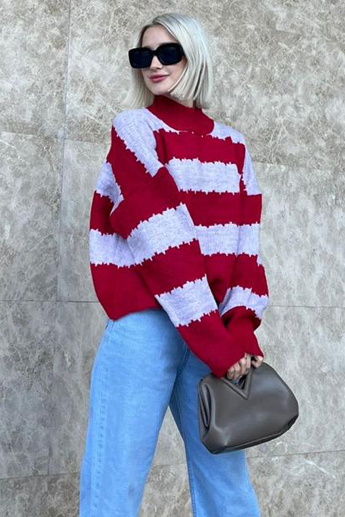 Levně Madmext Lilac Patterned Oversized Sweater