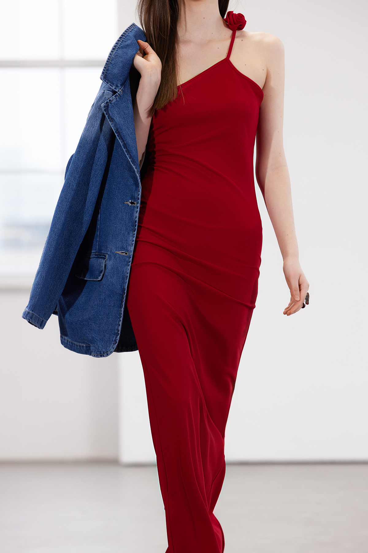 Trendyol Limited Edition Red Fitted Knitted Long Evening Evening Dress