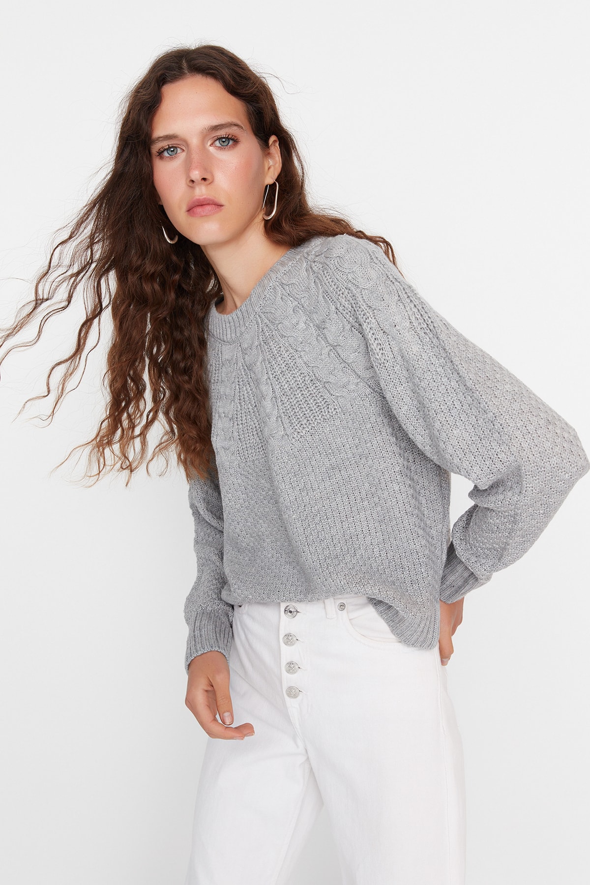 Trendyol Gray Knitted Detailed Knitwear Sweater