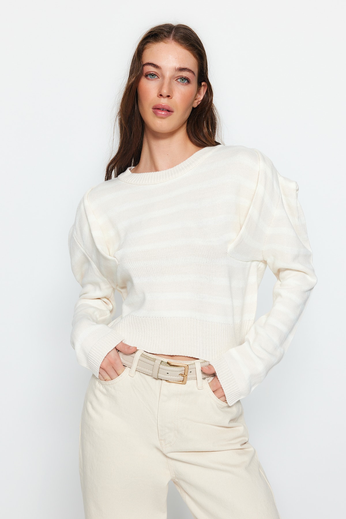 Trendyol Stone Striped Knitwear Sweater