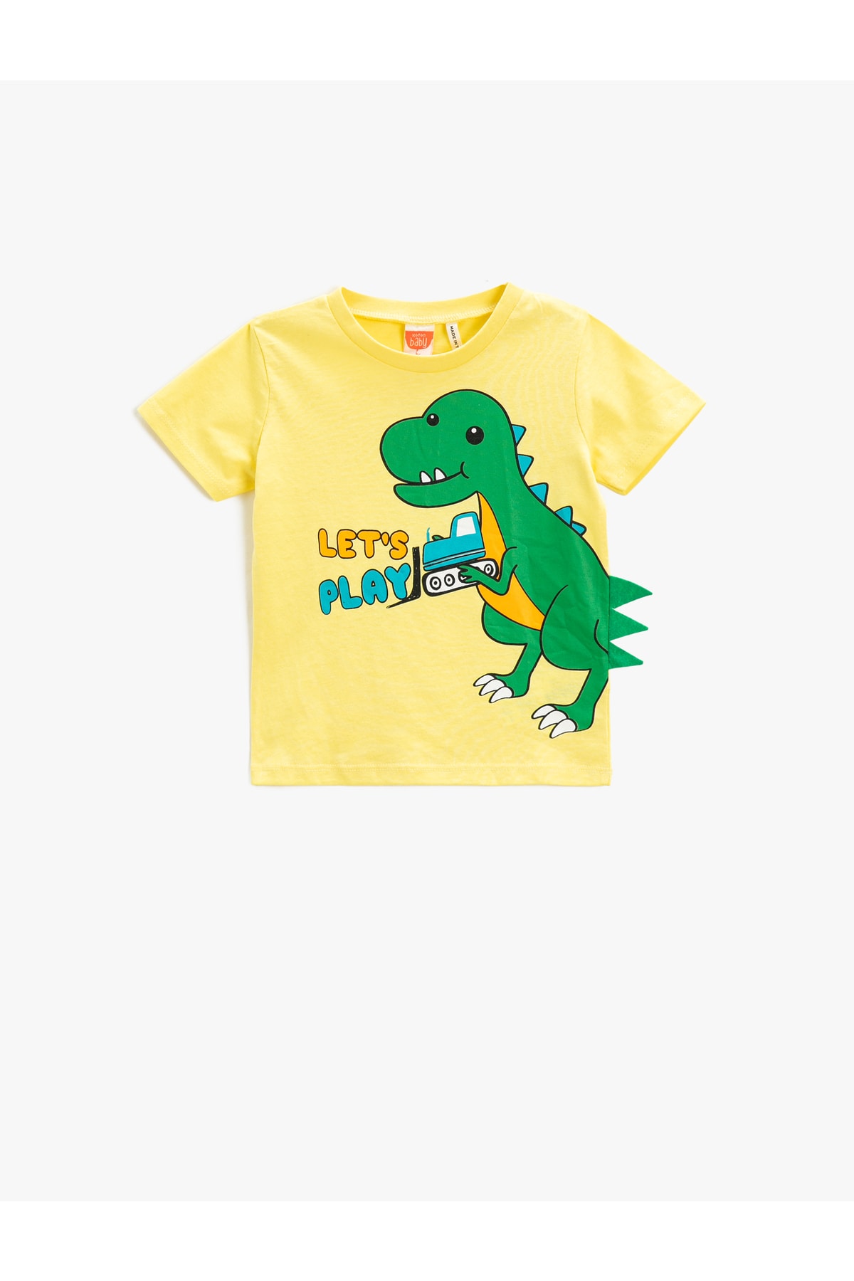 Koton Dinosaur Printed T-Shirt Long Sleeve Crew Neck Applique Detailed