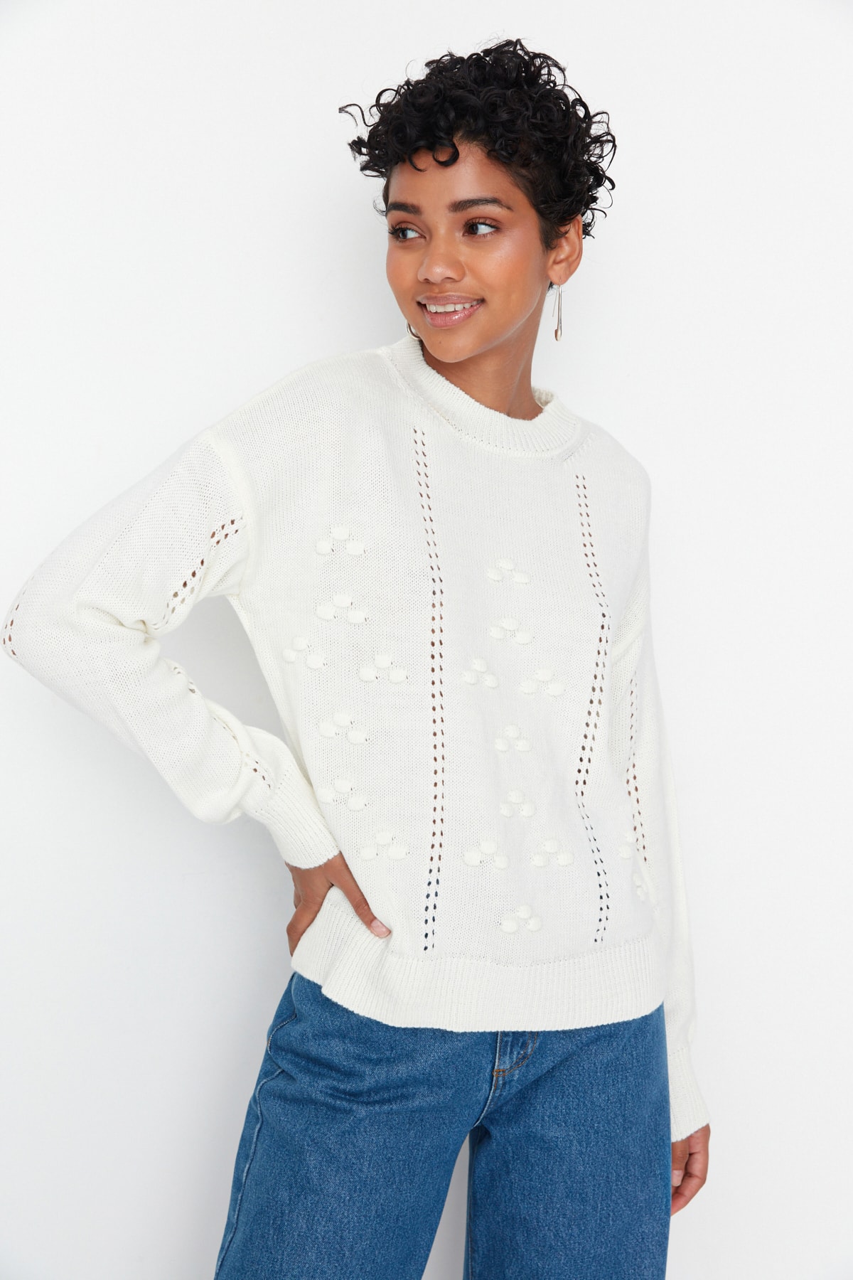 Trendyol Sweater - Ecru - Regular fit