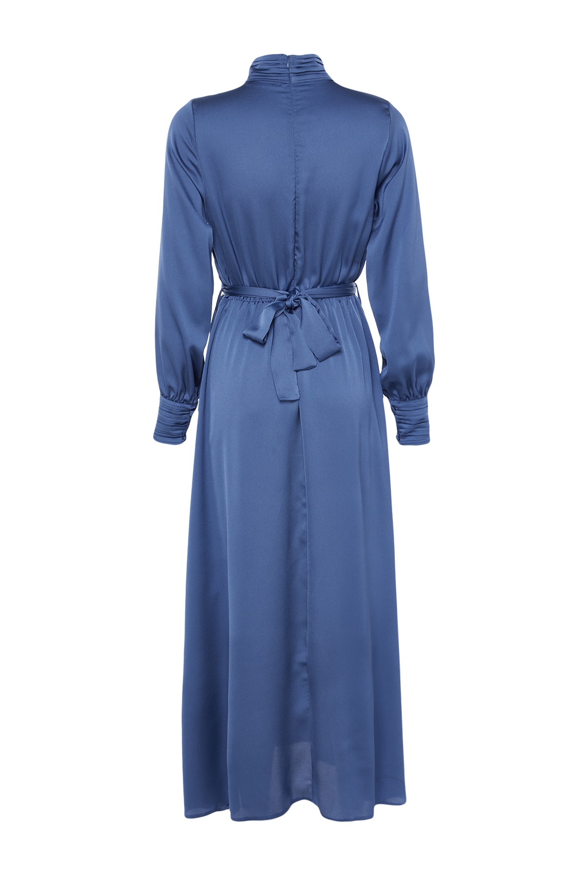 Trendyol Dark Blue Collar and Cuff Draped Detail Belted Woven Evening Dress
