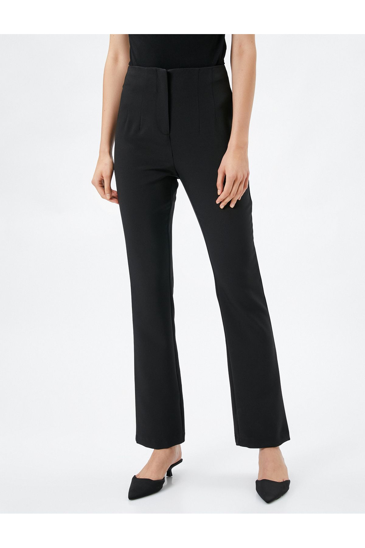 Pantaloni Koton cu picior evazat, talie înaltă cu detalii de cusătură