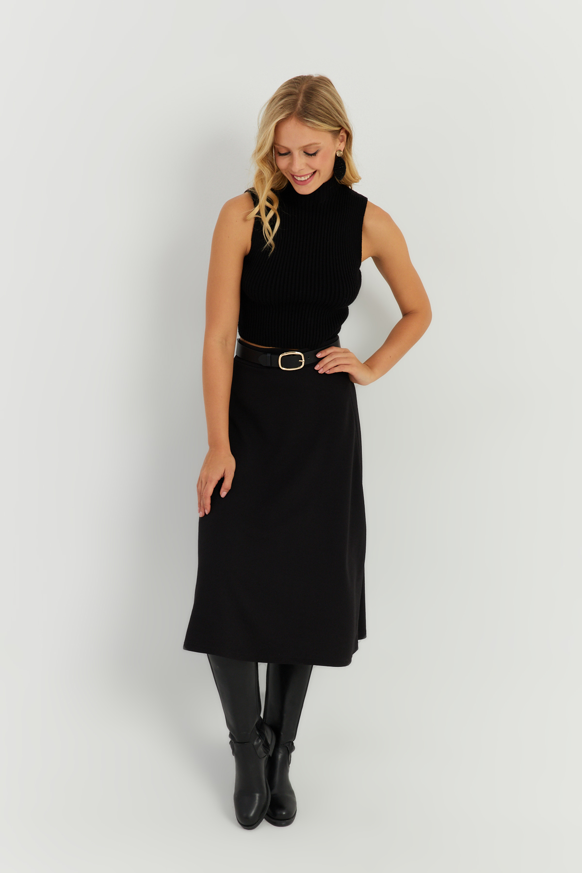 Cool & Sexy Women's Black Flared Midi Skirt LV173