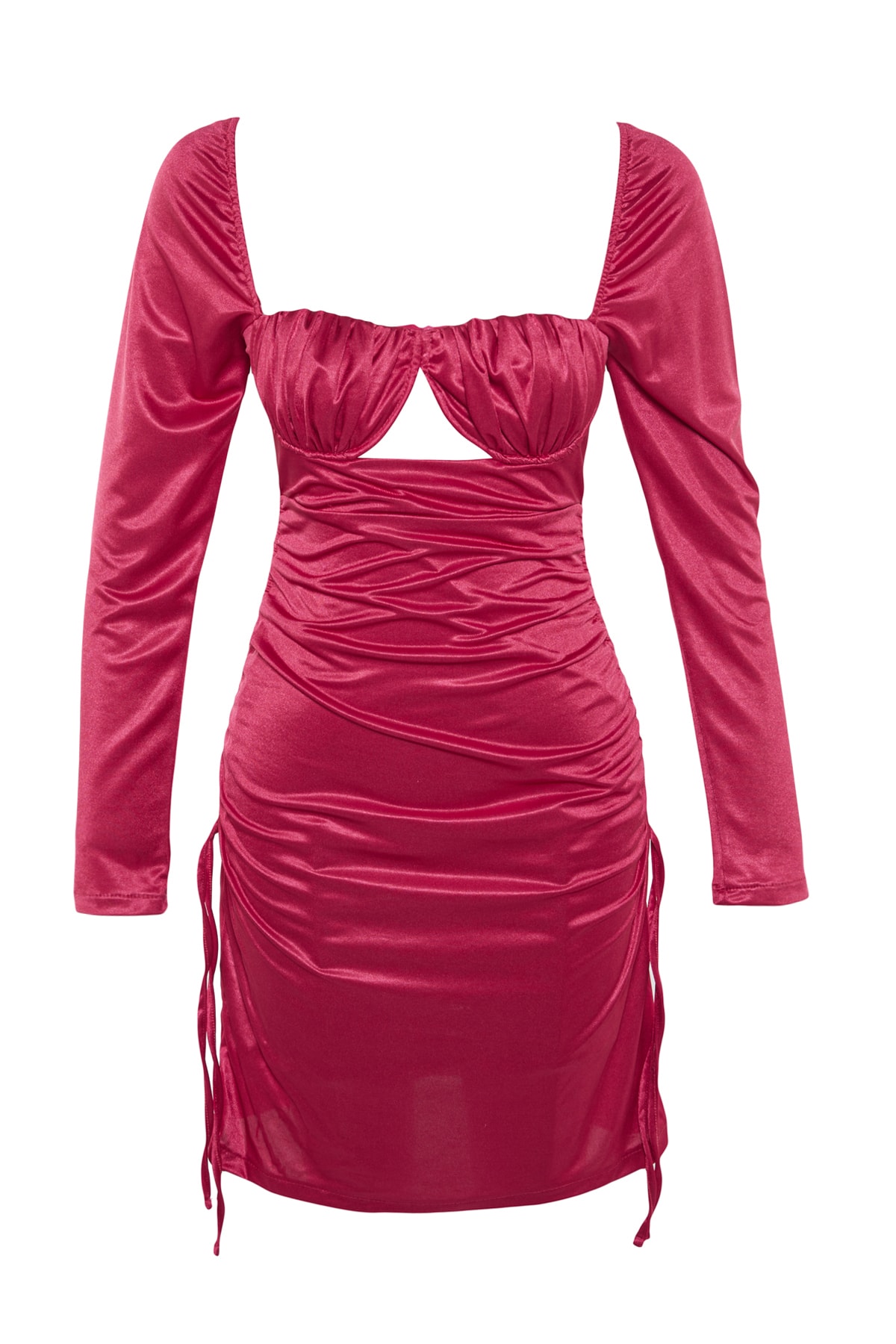 Rochie de seara fucsia trendyol cu draperie din satin detaliat