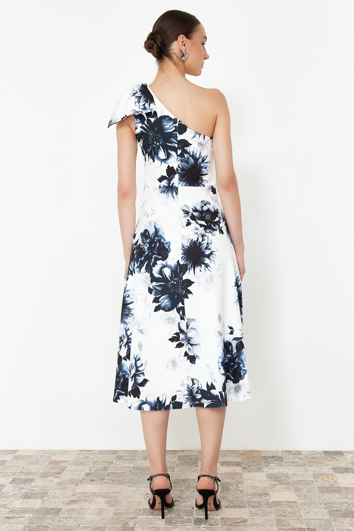 Trendyol Multicolored A-Cut Bow Detailed Woven Elegant Evening Dress