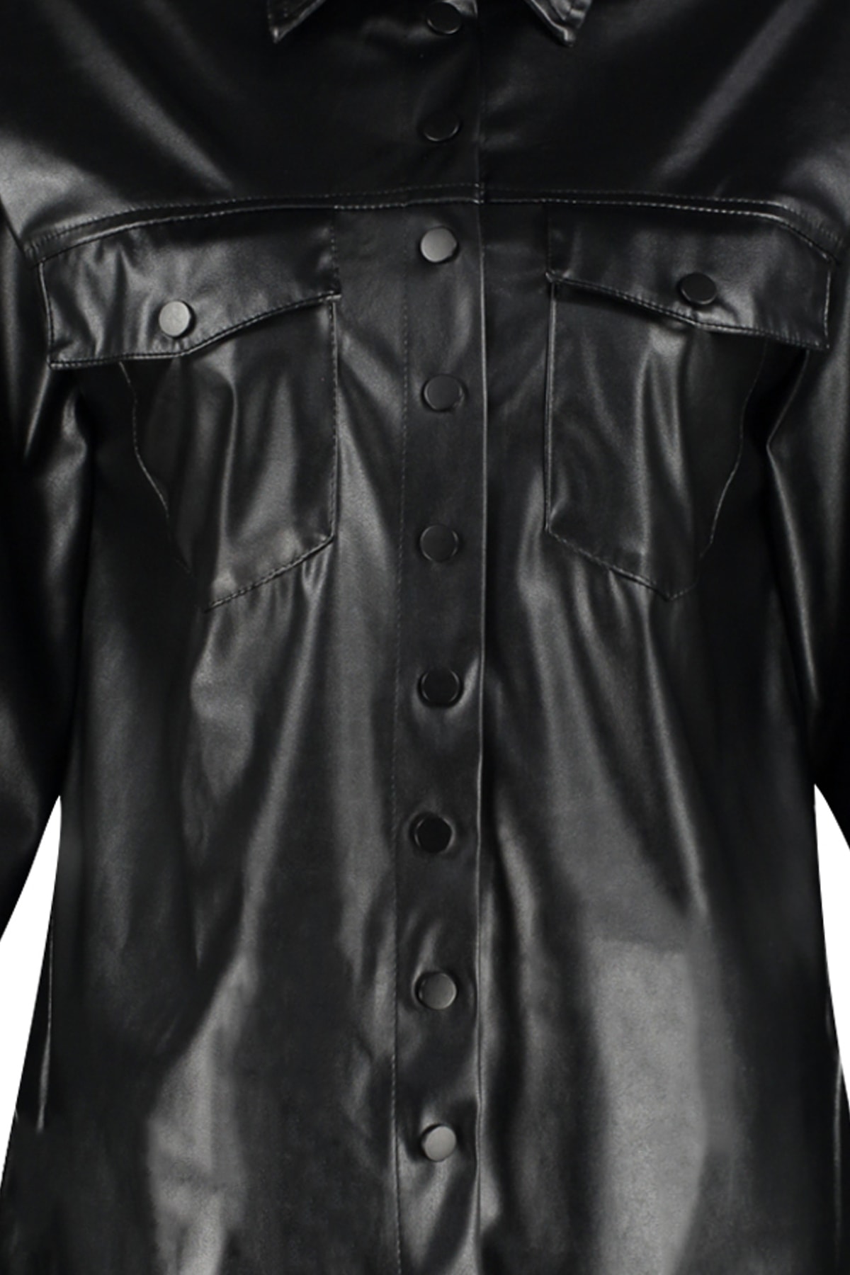 Trendyol Black Casual Fit Faux Leather Shirt With Pocket