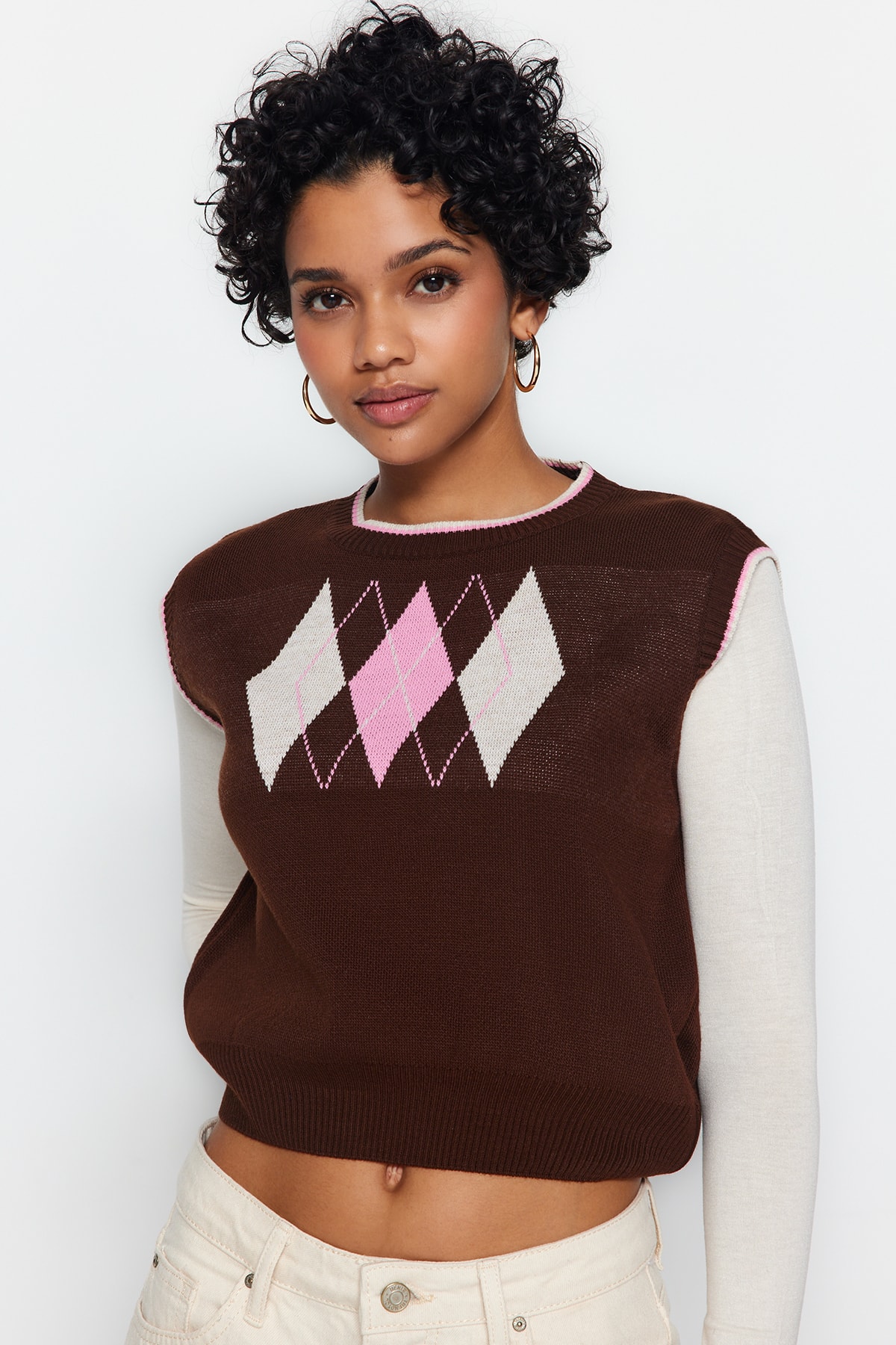 Trendyol Brown Crop Knitwear Sweater