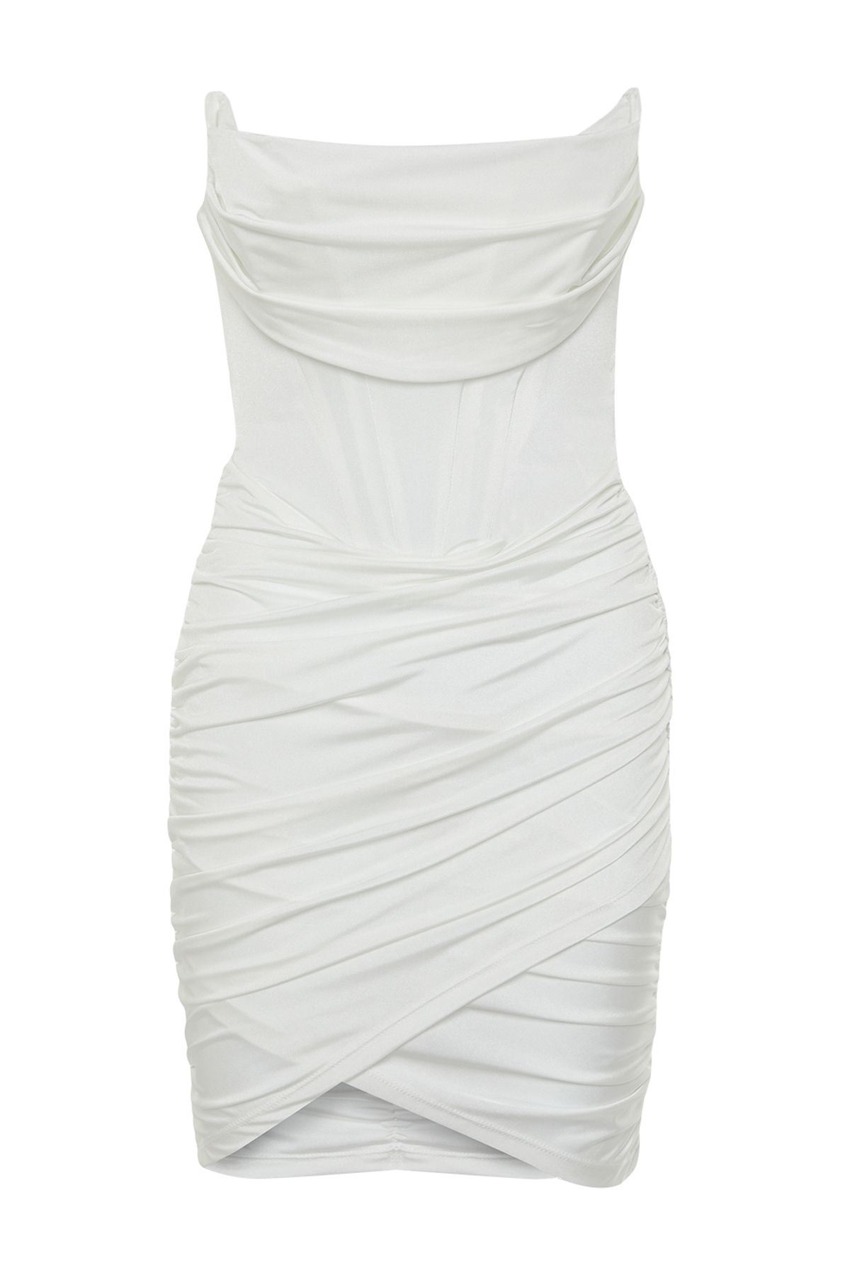 Trendyol Bridal White Lined Corset Detailed Knitted Short Wedding/Wedding Evening Dress Evening Dress