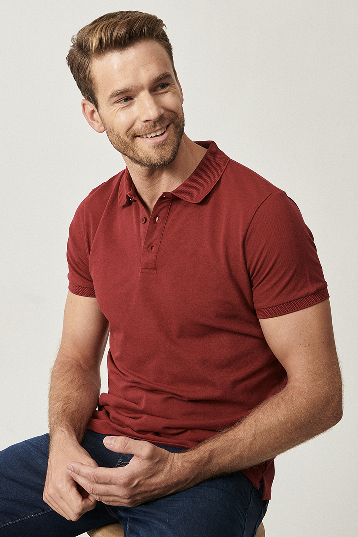 ALTINYILDIZ CLASSICS Men's Burgundy 100% Cotton Roll-Up Collar Slim Fit Slim Fit Polo Neck Short Sleeve T-Shirt