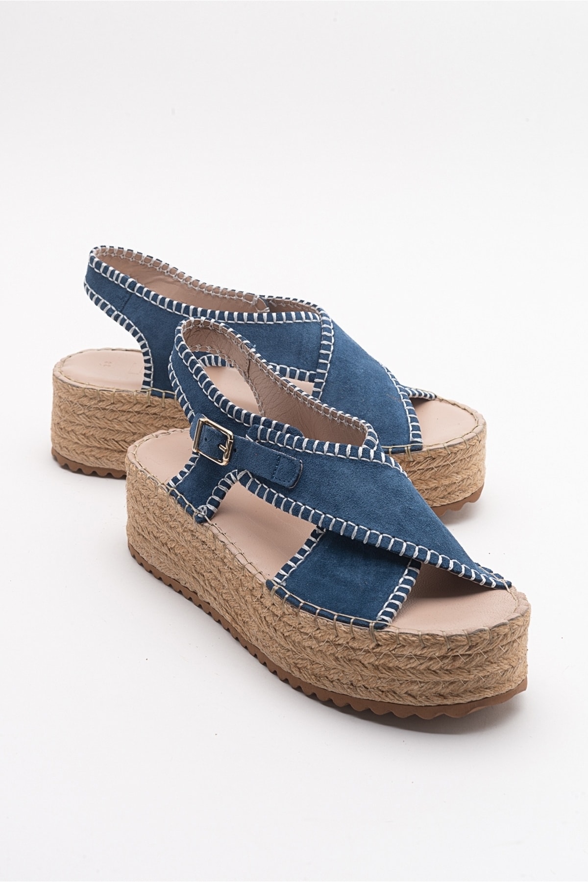 Levně LuviShoes Bellezza Jeans Women's Blue Suede Genuine Leather Sandals