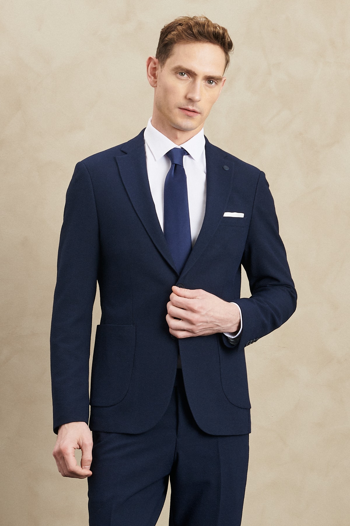 ALTINYILDIZ CLASSICS Men's Navy Blue Recycle Extra Slim Fit Slim Fit Mono Collar Seerpy Patterned Suit