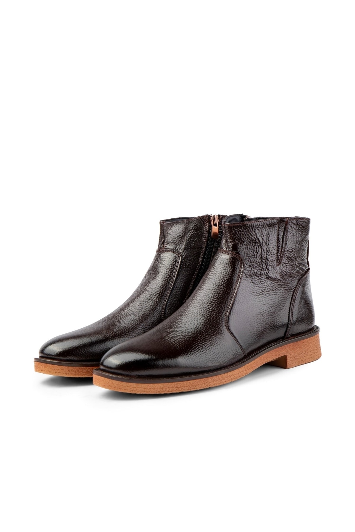 Ducavelli Bristol Genuine Leather Non-Slip Sole Zippered Chelsea Daily Boots Brown