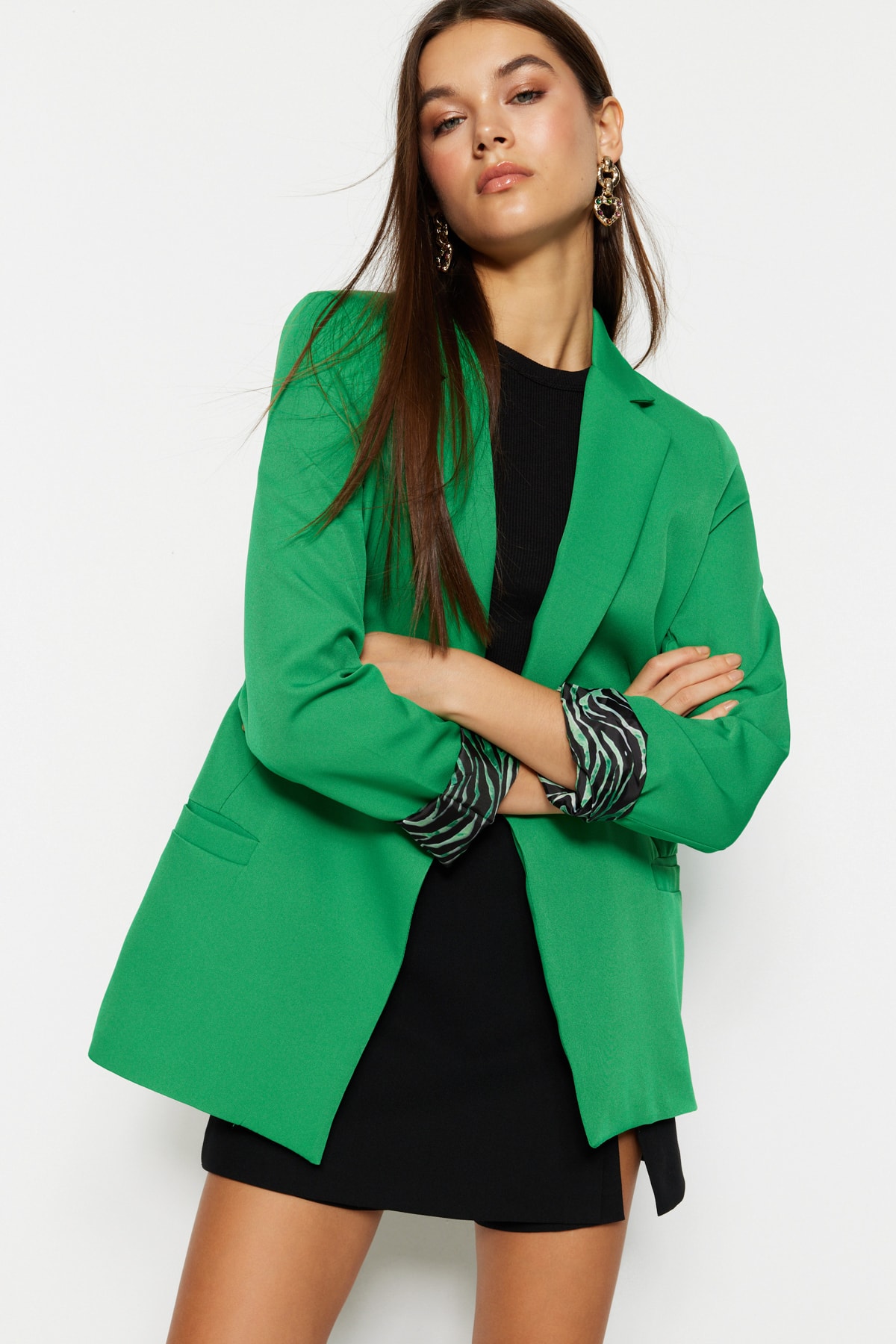 Levně Trendyol Green Regular Lining Detailed Woven Blazer Jacket