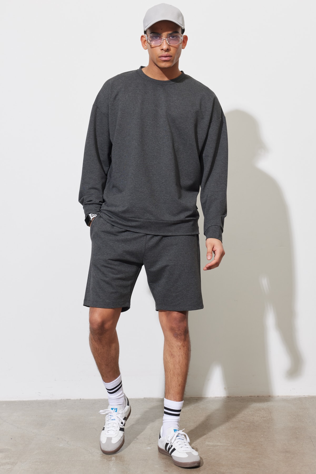 Levně AC&Co / Altınyıldız Classics Men's Anthracite Melange Standard Fit Normal Cut Cotton Flexible Knitted Shorts.