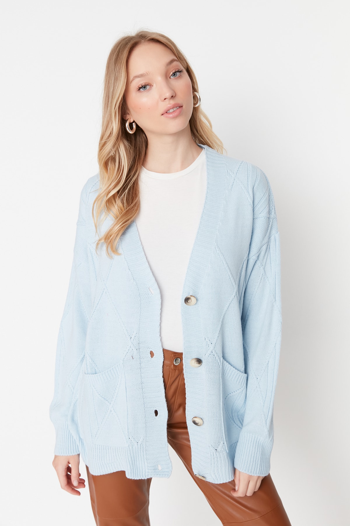 Trendyol Blue Knit Detailed Knitwear Cardigan