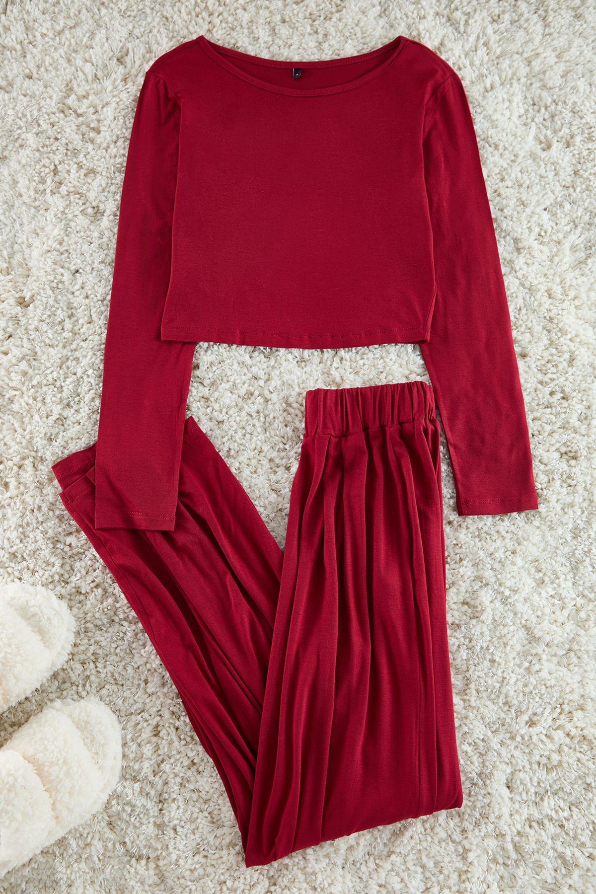 Trendyol Burgundy Viscose Knitted Pajama Set