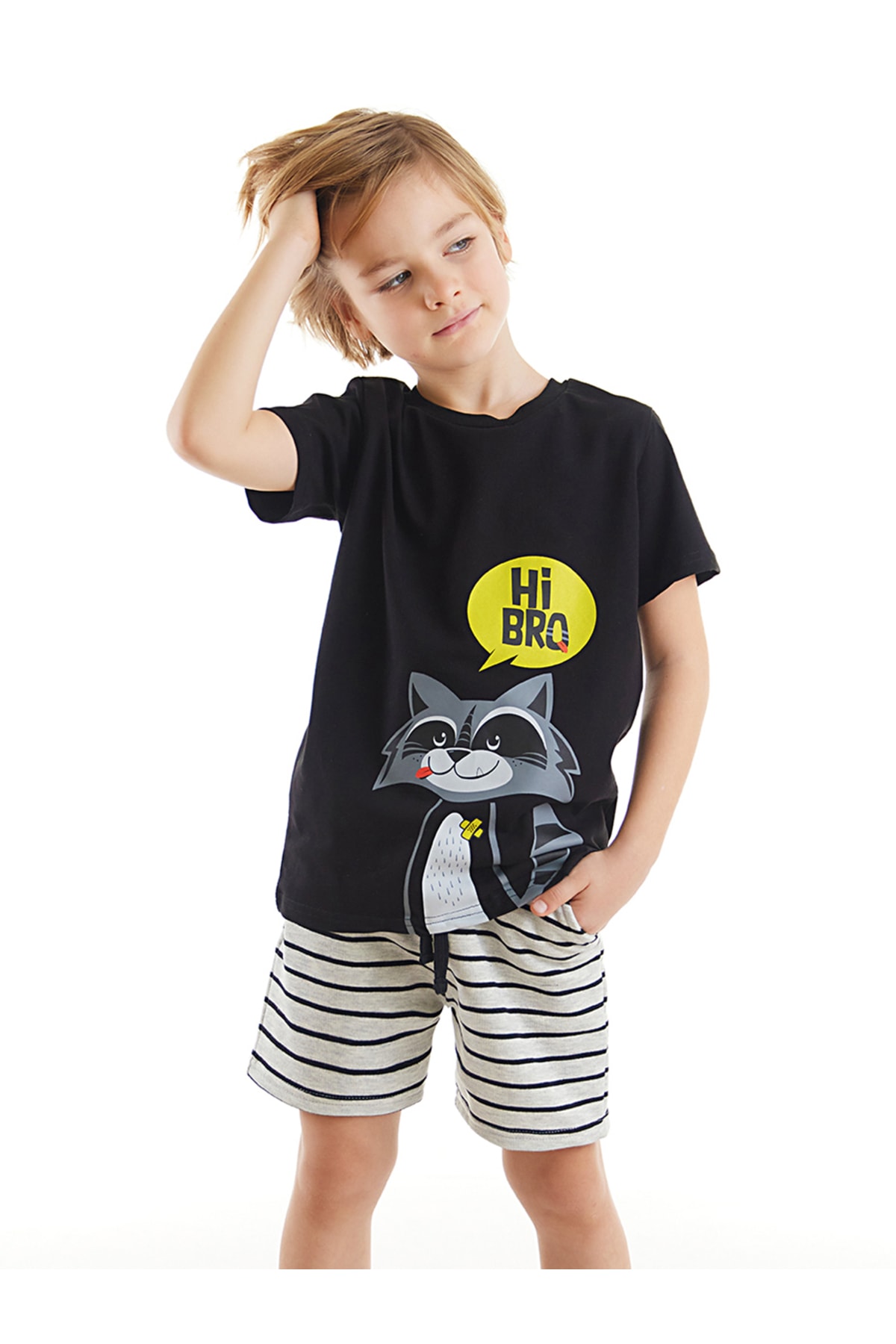 Levně Denokids Raccoon Boy's T-shirt Shorts Set