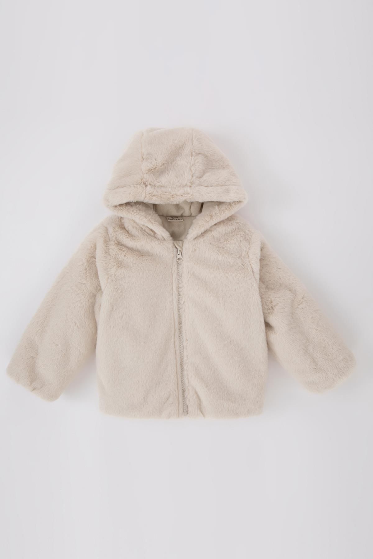 DEFACTO Baby Girl Hooded Plush Coat