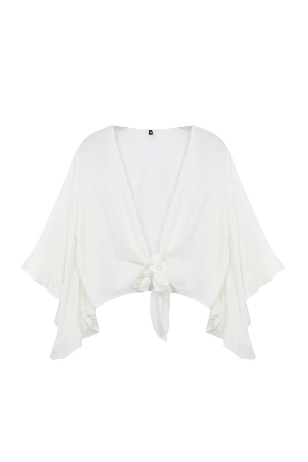 Trendyol Curve Ecru Crop Sleeve Ruffle Flounce Double Breasted Neck Beach Wear Blouse